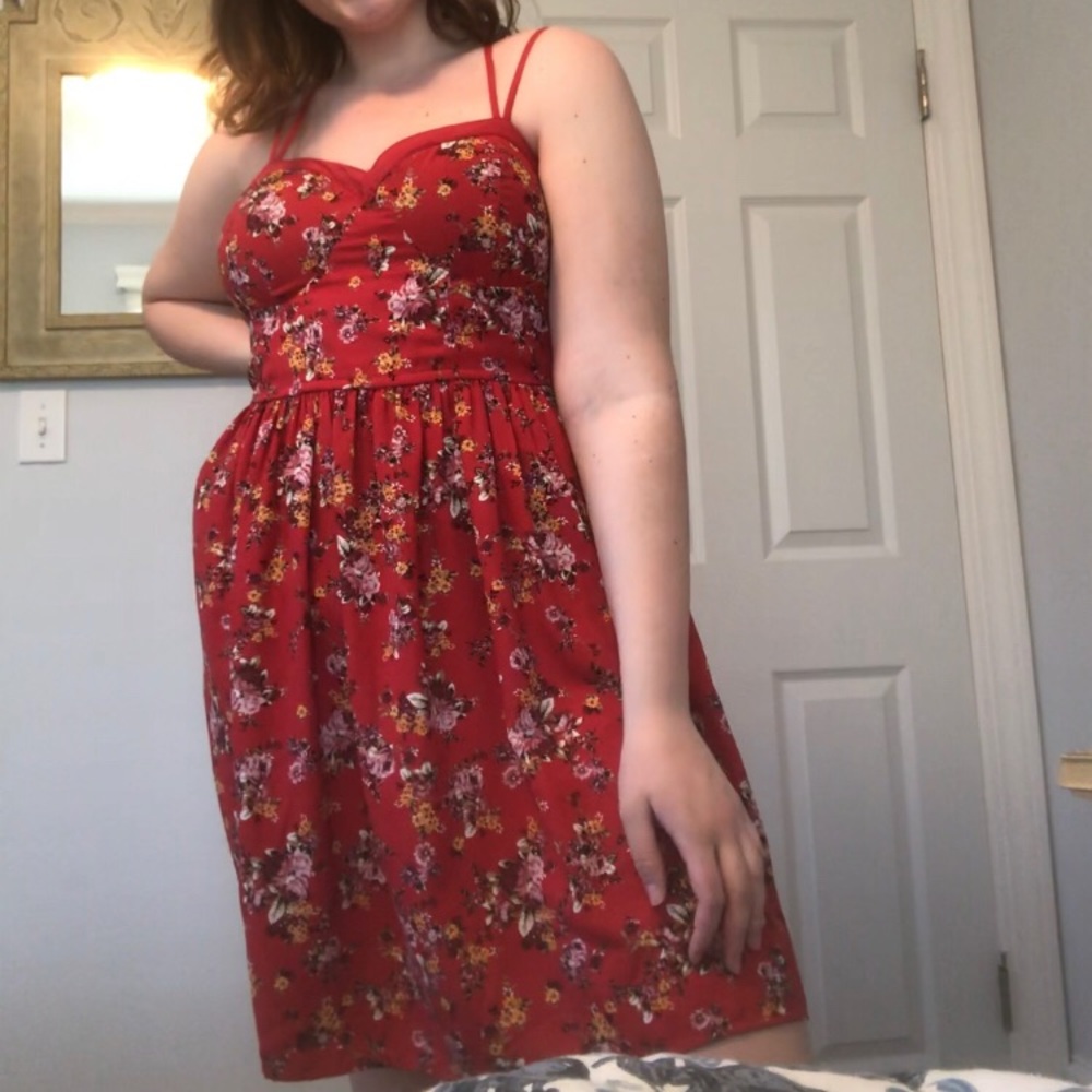 Xhilaration Red Floral Bustier Top Dress